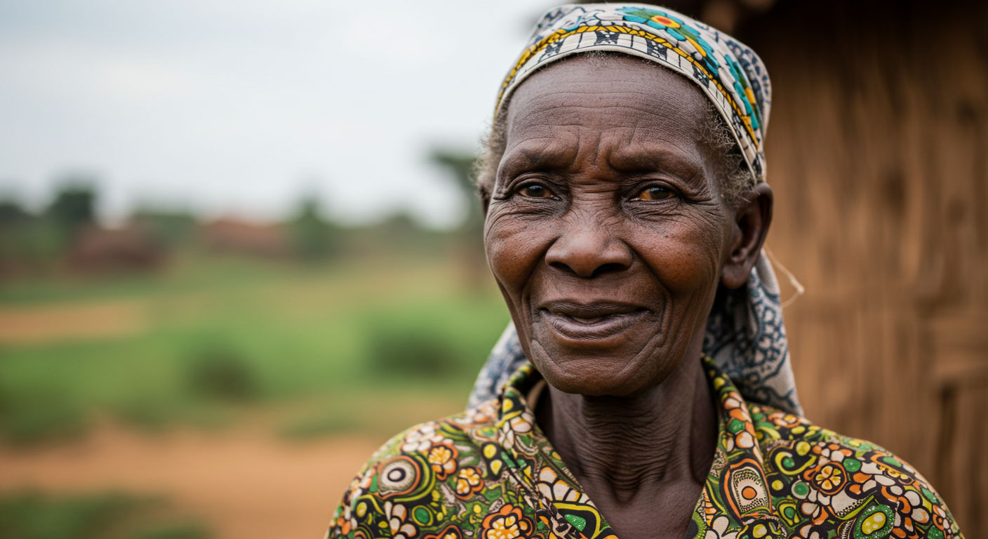 Elderly woman smiling in Rakai District