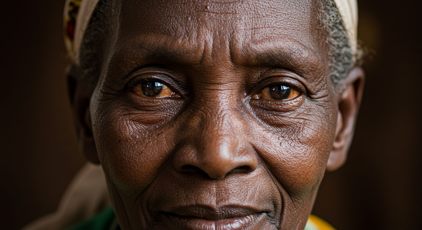 Elderly woman smiling in Rakai District